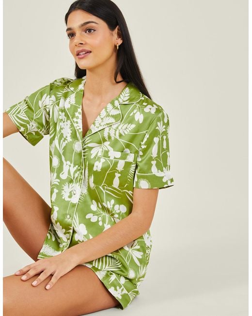 Accessorize Women's Floral Satin Pyjama Set Green