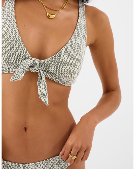 Accessorize Brown Geometric Textured Tie Bikini Top