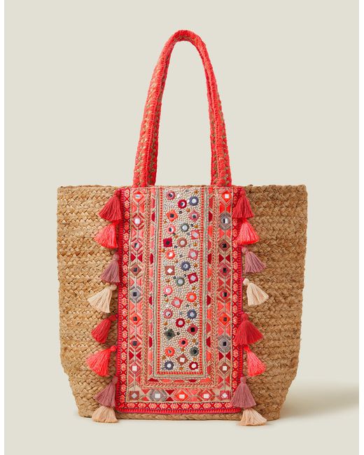 Accessorize Red Floral Embroidered Shoulder Bag