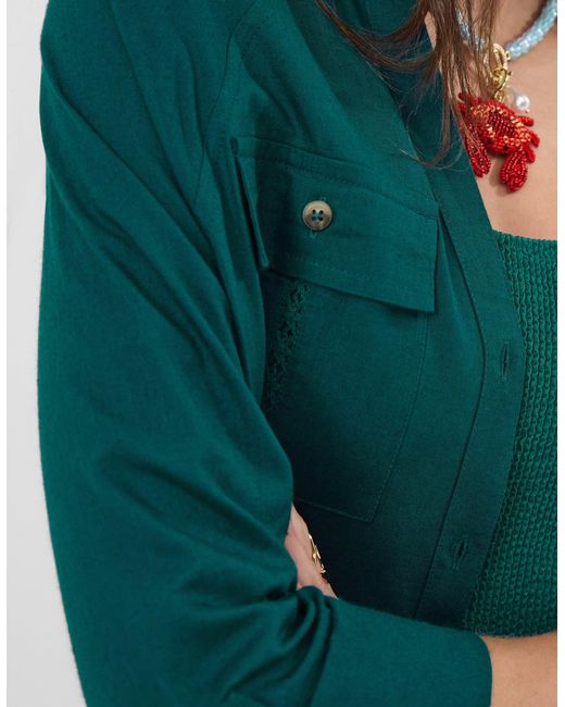 Accessorize Green Lace Trim Beach Cover Up Shirt