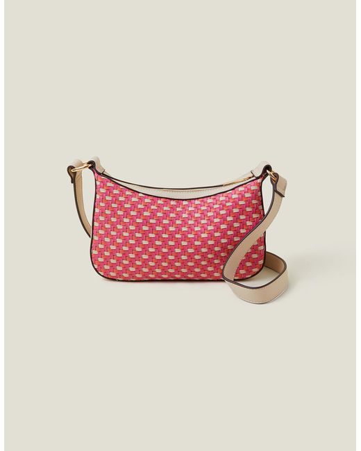 Accessorize Pink Women's Orange Weave Zip Top Cross-body Bag