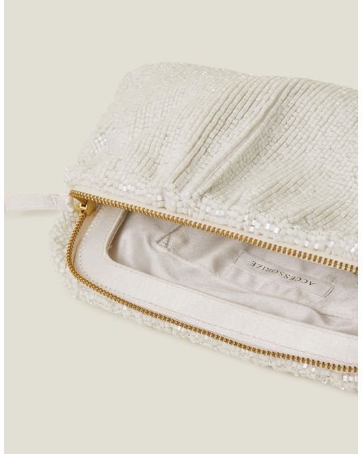 Accessorize Natural Women's White Bridal Hand-beaded Clutch Bag