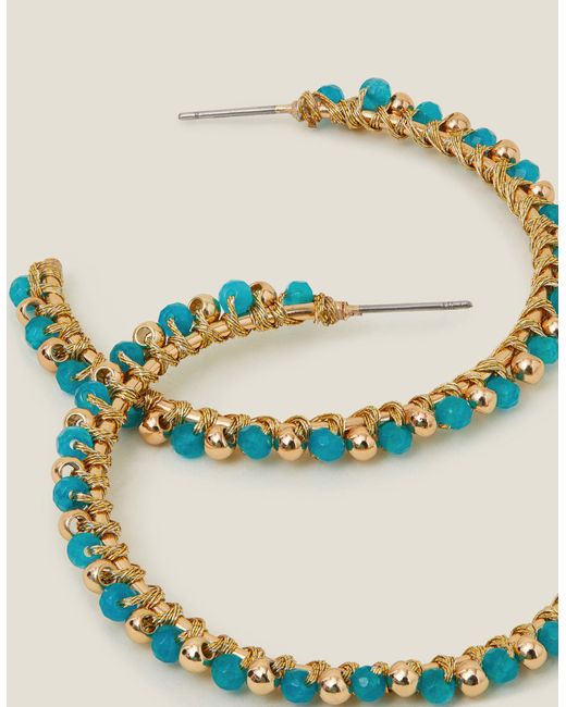 Accessorize Blue Women's Gold Woven Beaded Hoops