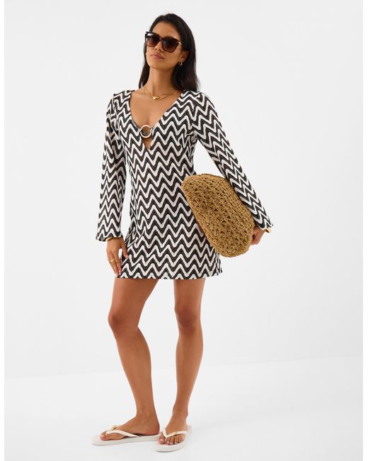 Accessorize Black Mono Crochet Mini Kaftan