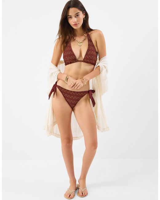 Accessorize Red Shimmer Crochet Triangle Bikini Top