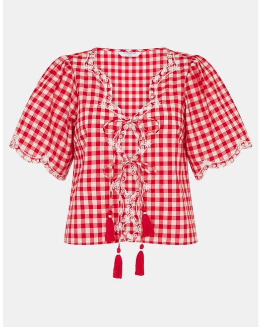 Accessorize Red Cutwork Gingham Top
