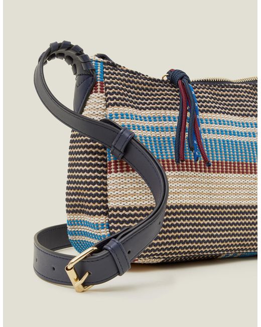 Accessorize Women's Brown And Blue Cotton Stripe Woven Cross-body Bag