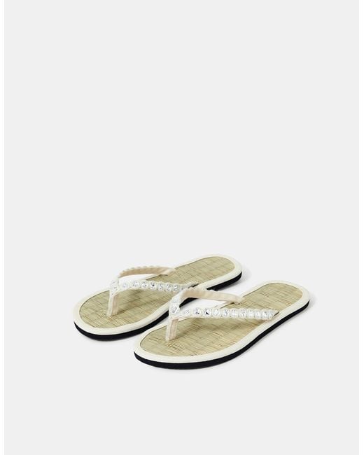 Accessorize White Mirror Embellished Seagrass Flip Flops