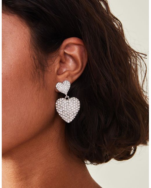 Accessorize Natural Women's Pave Double Heart Earrings