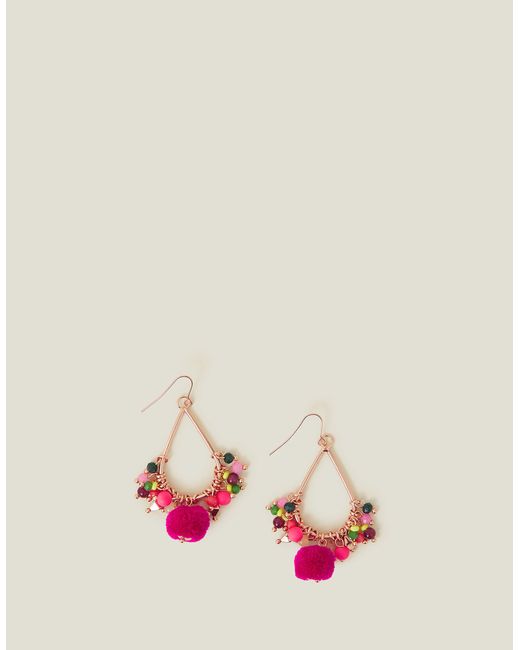 Accessorize Women's Pink/gold Teardrop Pom-pom Earrings