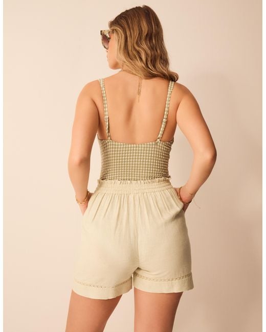 Accessorize Natural Linen Lace Trim Beach Shorts Camel