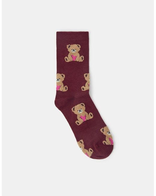 Accessorize Red Teddy Bear Print Socks