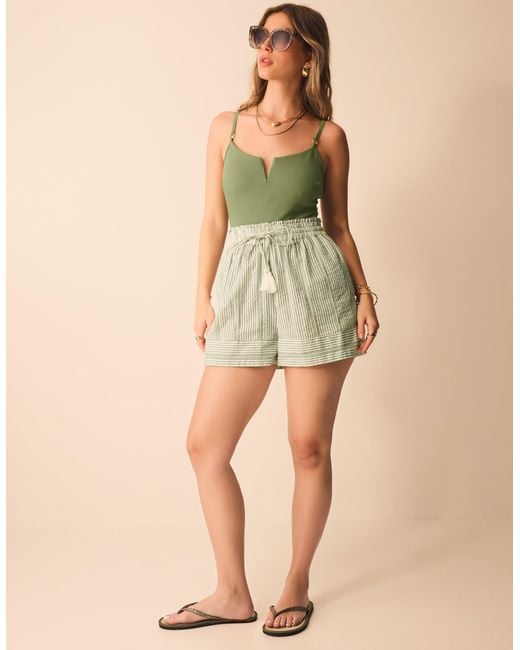 Accessorize Blue Beach Cotton Striped Stripe Shorts