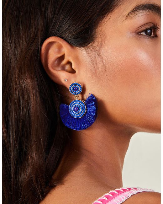 Accessorize Women's Blue Beaded Fan Earrings