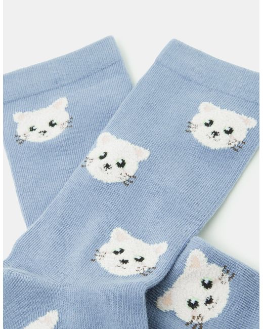 Accessorize Blue Cat Print Socks