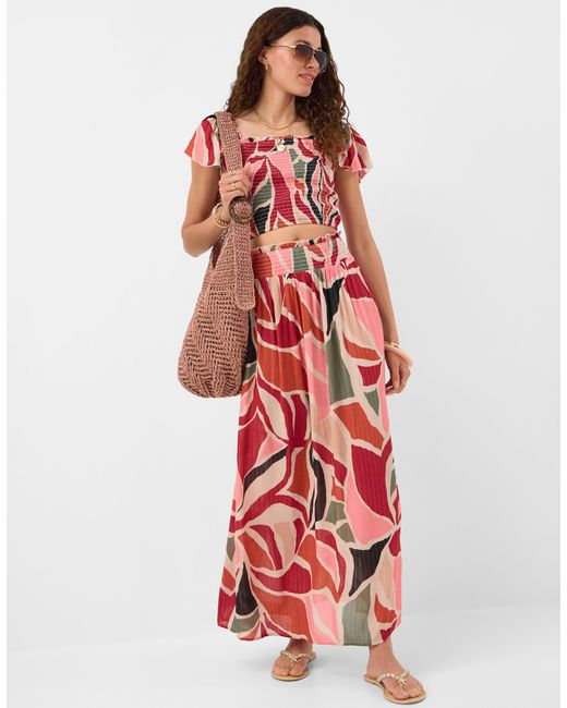 Accessorize Red Abstract Print Smocked Crop Top