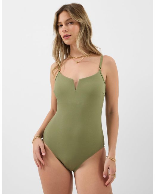 Accessorize Green V Front Rib Shaping Swimsuit