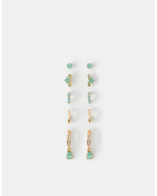 Accessorize Metallic 5-Pack Gem Stud & Hoop Earrings
