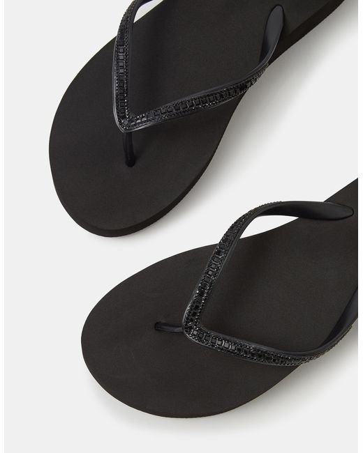Accessorize Black Embellished Wedge Flip Flops