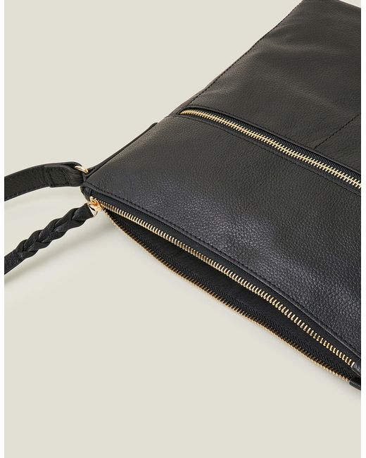 Accessorize Women's Leather Large Messenger Bag Black