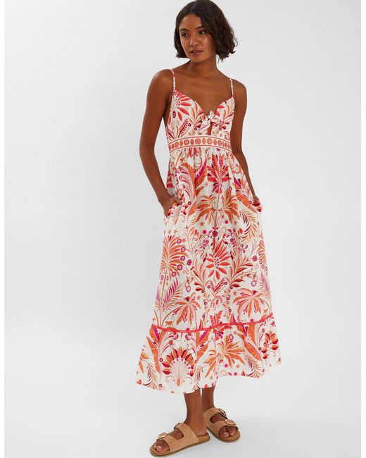 Accessorize White Palm Print Tie-Front Midi Sundress
