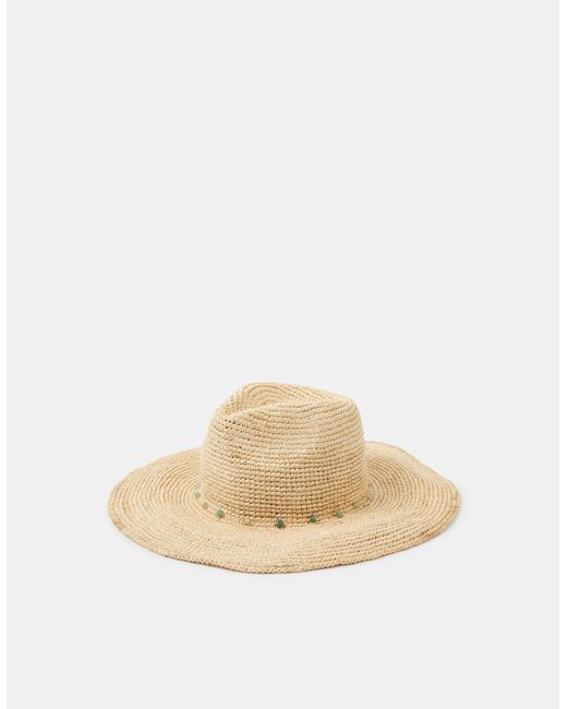 Accessorize Natural Bead Trim Fedora Hat