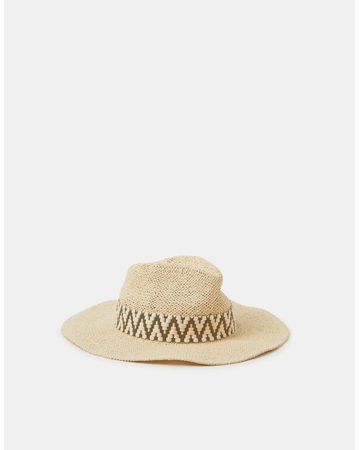 Accessorize Natural Embroidered Chevron Straw Fedora Hat