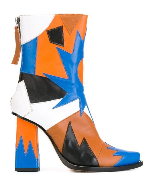 MSGM Blue Patchwork Leather Boots