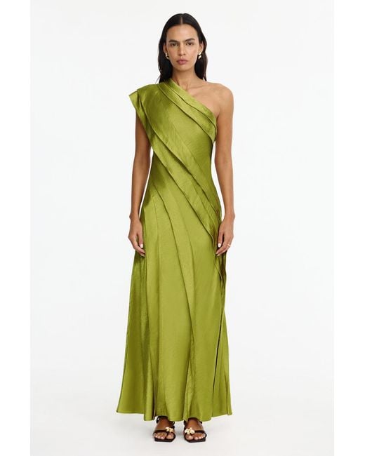 Acler Green Blenfleet Maxi Dress For Satin, One-Shoulder, Floor-Length