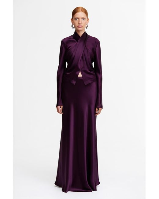 Acler Purple Maxi Skirt, High-Waisted, Side Zip Closure, Fully Lined, Satin
