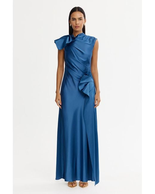 Acler Blue Ramshaw Maxi Dress For Satin