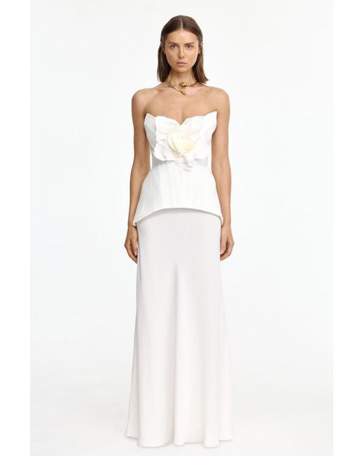 Acler White Bankson Maxi Dress For Structured Crepe Fabric, Fitted Bodice, 3D Floral Appliqué, Au6/Us2