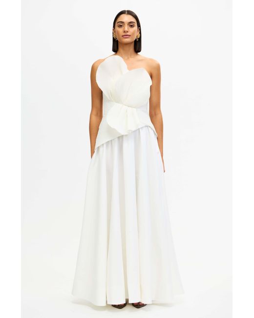 Acler White Strapless Pleated Gown