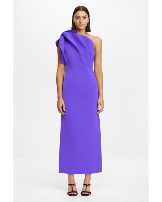 Acler Purple Asymmetrical Neckline Midi Dress For