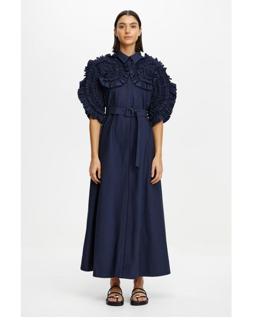 Acler Blue Gedney Midi Shirt Dress For Cotton