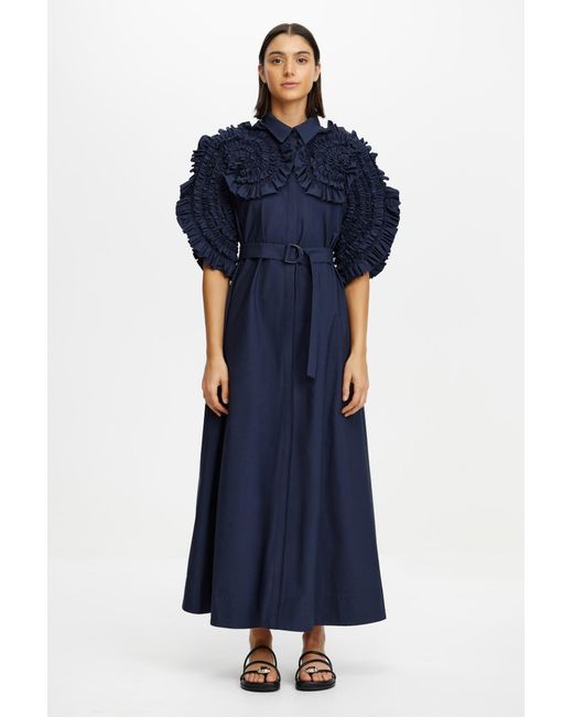 Acler Blue Gedney Midi Shirt Dress For Cotton