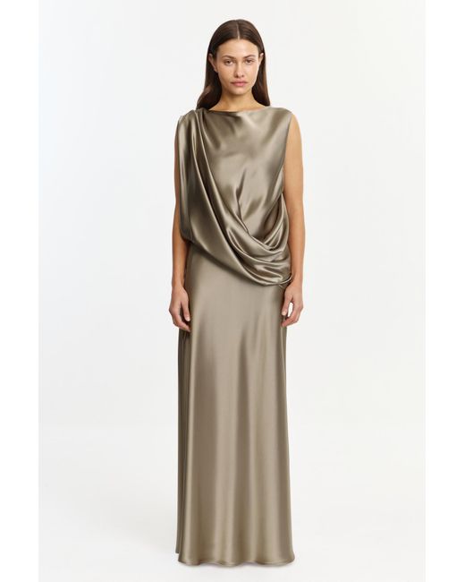 Acler Natural Yaluma Maxi Dress By Woven Satin, Maxi Dress For