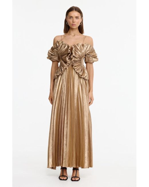 Acler Natural Hillsome Maxi Dress For Polyester, Adjustable Shoulder Straps, Side Frill Detailing