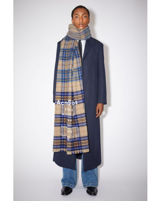 Acne Studios Wool Cassiar Check Checked Logo Scarf in Oatmeal Beige / Blue  Check (Blue) - Lyst