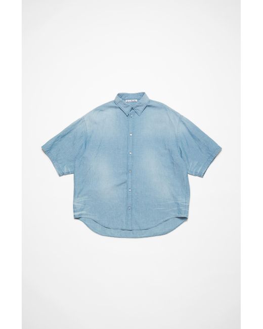 Acne Blue Camicia Abbottonata Con Logo Timbro for men