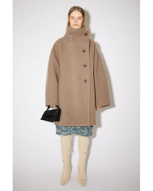 Acne Studios Wool Funnelneck Coat in Light Brown (Brown) Lyst