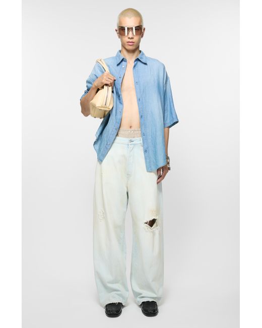 Acne Blue Camicia Abbottonata Con Logo Timbro for men