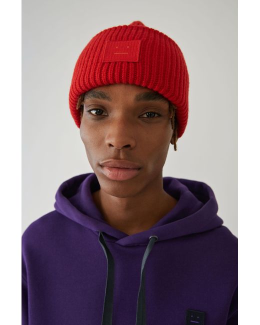 Pansy Face Tomato Red Ribbed Beanie Hat 