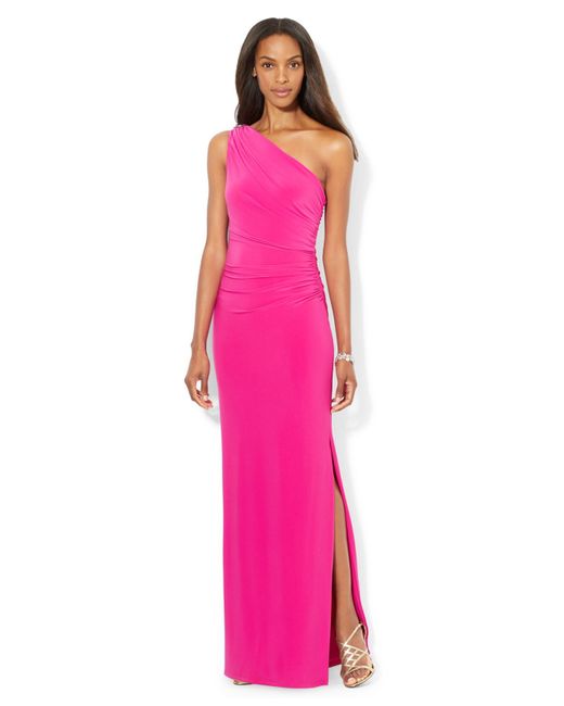 Lauren by Ralph Lauren Pink One-Shoulder Evening Gown
