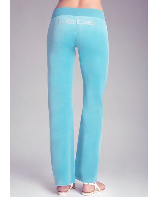 Bebe Petite Solid Velour Pants in Blue 