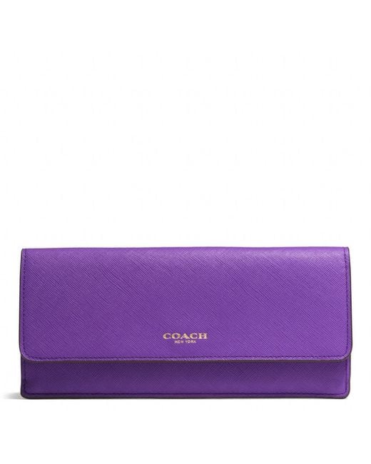 COACH Purple Soft Wallet in Saffiano Leather