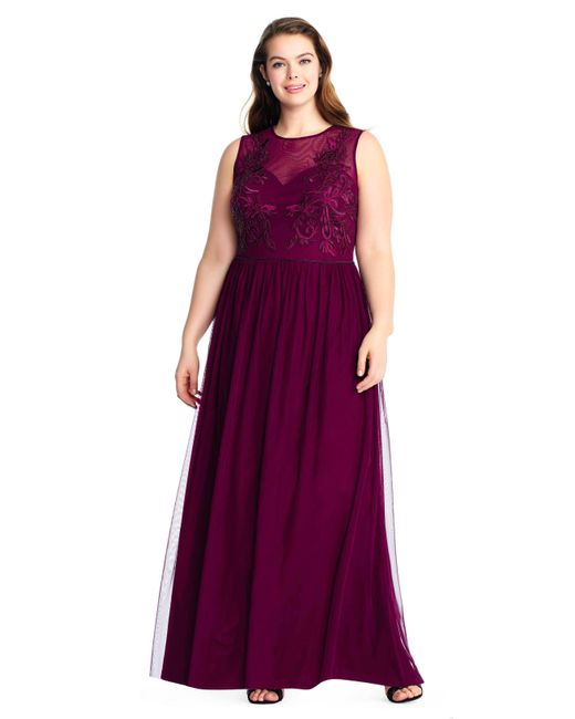 adrianna papell embroidered sleeveless gown