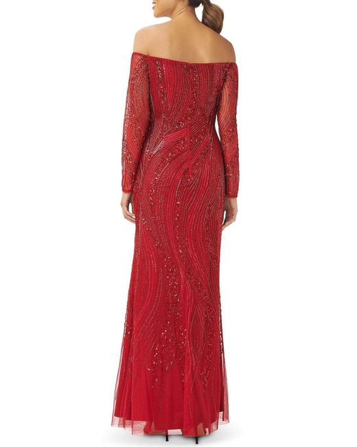 Adrianna Papell Beaded Off Shoulder Evening Gown in Red | Lyst UK