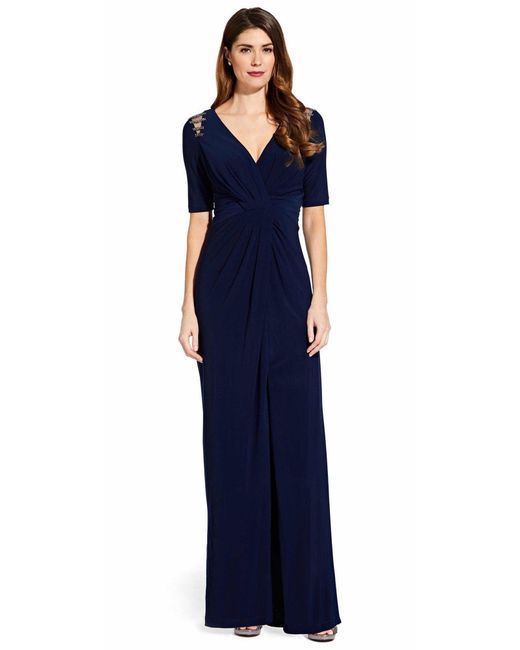 Adrianna Papell Beaded Shoulders Long 