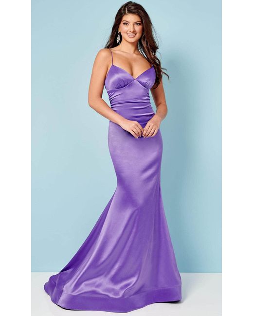 Rachel Allan Satin Gown In Purple Lyst